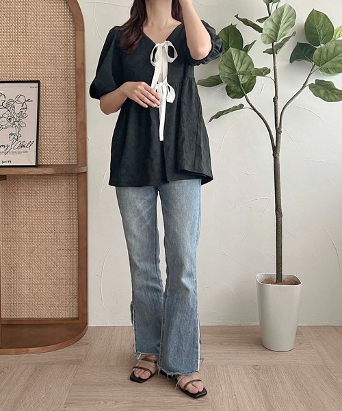 apres jour clair（アプレジュールクレア）の「【apres jour clair】アソートリボンチュニックブラウス【ZOZOTOWN限定アイテム】（シャツ/ブラウス・レディース・アイボリー/ブラック/オフホワイト・X-LARGE/フリー）」の8枚目の写真