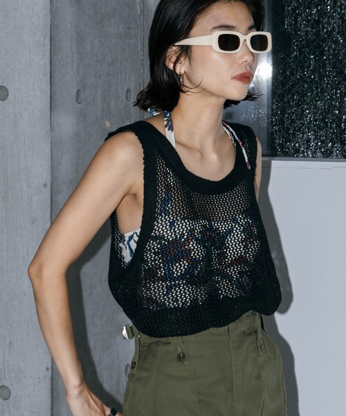 メッシュレイヤードトップ セール】Mesh layered tank top / メッシュレイヤードタンク