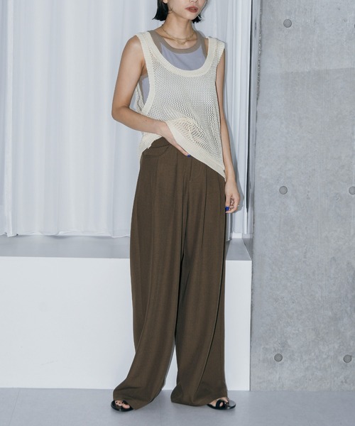 LIENCOEUR（リアンクール）の「メッシュレイヤードタンク（タンクトップ・レディース・ホワイト/ブラウン/ピンク/ベージュ/ブラック・FREE）」の21枚目の写真