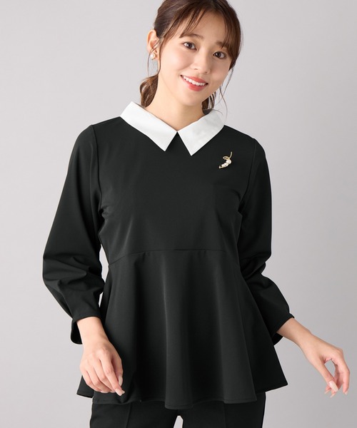 セール】ストレッチ素材衿付ペプラムチュニック（チュニック