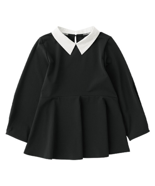 ella エラ24AW 新品タグ付き　ペブラムジレ　ブラック　チュニック 大きいサイズ レディース スクエアネックギャザーペプラム