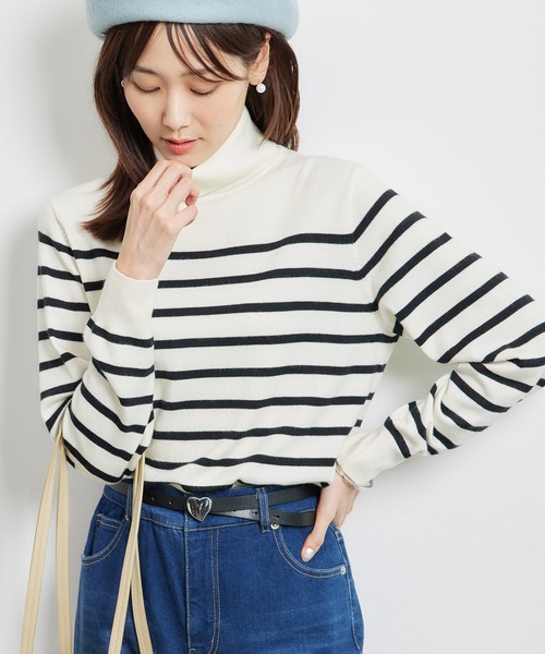 ROPE' PICNIC(ロペピクニック)の「天竺タートルネックニットプルオーバー/アンチピリング・帯電防止(ニット/セーター・レディース・ブラック/ホワイト系その他5/キナリ/ライトグレー/レッド・38)」の1枚目の写真