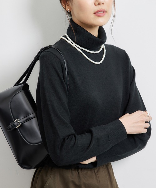 ROPE' PICNIC(ロペピクニック)の「天竺タートルネックニットプルオーバー/アンチピリング・帯電防止(ニット/セーター・レディース・ブラック/ホワイト系その他5/キナリ/ライトグレー/レッド・38)」の3枚目の写真