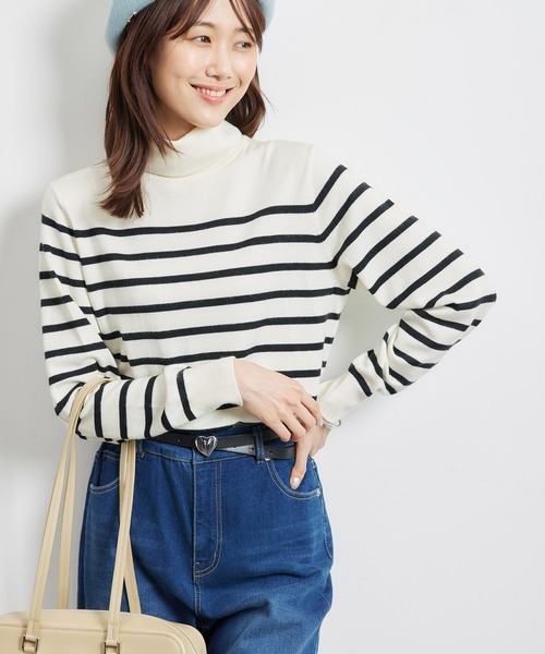 ROPE' PICNIC(ロペピクニック)の「天竺タートルネックニットプルオーバー/アンチピリング・帯電防止(ニット/セーター・レディース・ブラック/ホワイト系その他5/キナリ/ライトグレー/レッド・38)」の8枚目の写真