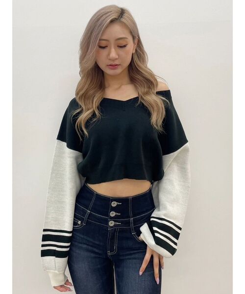 GYDA(ジェイダ)の「2wayスリーブラインVネックニットトップス(ニット/セーター・レディース・ボルドー/ブラック・FREE)」の19枚目の写真