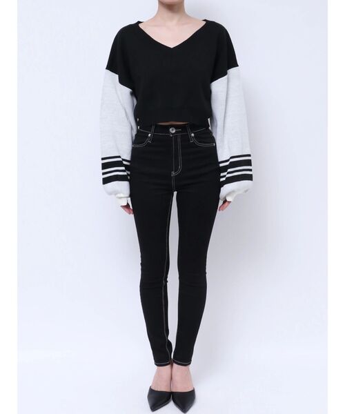 GYDA(ジェイダ)の「2wayスリーブラインVネックニットトップス(ニット/セーター・レディース・ボルドー/ブラック・FREE)」の11枚目の写真