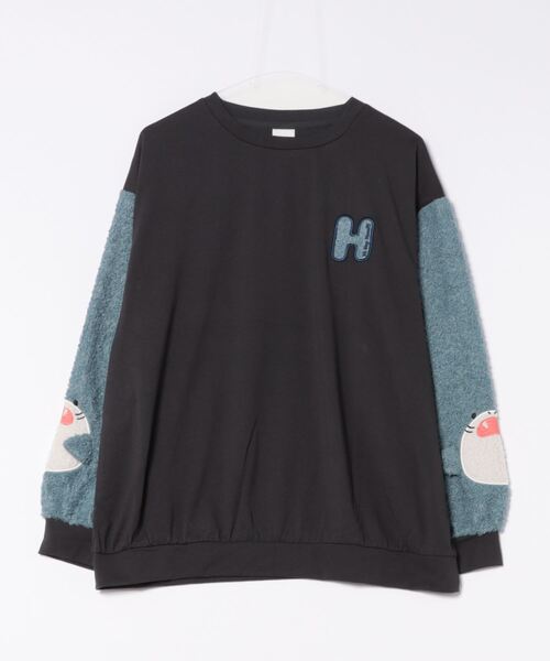 JEANS MATE（ジーンズメイト）の「【Hi Hey Hoooo/ハイヘイホー】袖アニマルロンT アニマルシリーズ（Tシャツ/カットソー・レディース・チャコールグレー/オフホワイト・FREE）」の2枚目の写真