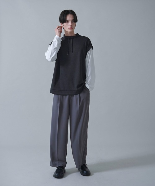 BROWNY(ブラウニー)の「BROWNY/フェイクレイヤードモックネックベストロンT(Tシャツ/カットソー・メンズ・ベージュ/チャコール・MEDIUM/LARGE)」の15枚目の写真