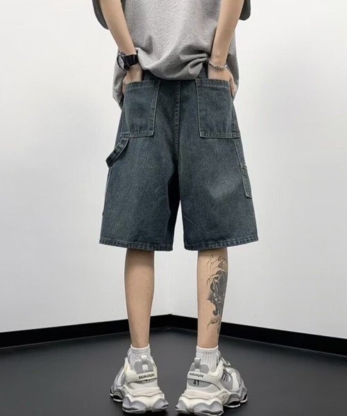 セール】【NOWLE】スタッズ デザイン デニム ハーフパンツ（デニム