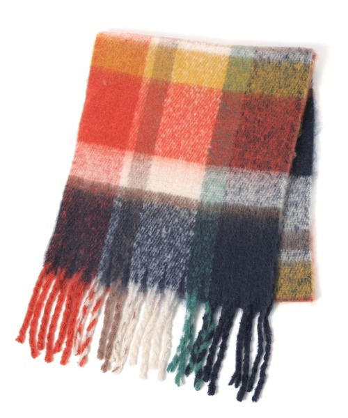 LAKOLE（ラコレ）の「ブークレーチェックマフラー / 138789（マフラー・レディース・オレンジ/オフホワイト/ブルー・FREE）」の17枚目の写真