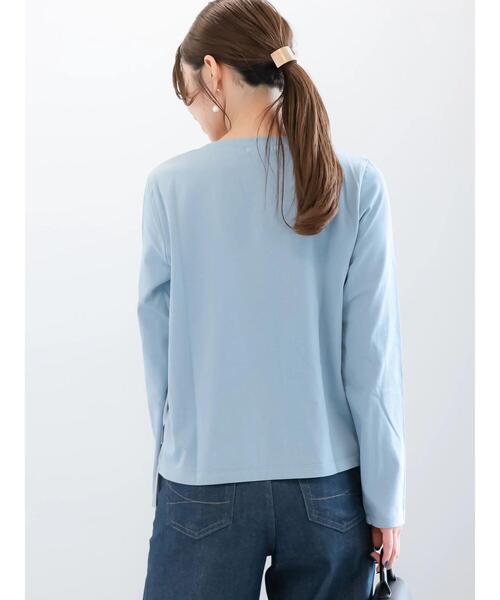 Te chichi（テチチ）の「【貴島明日香コラボ】フリルコンビトップス（Tシャツ/カットソー・レディース・サックスブルー/オフホワイト/チャコールグレー・F）」の10枚目の写真