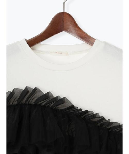 Te chichi（テチチ）の「【貴島明日香コラボ】フリルコンビトップス（Tシャツ/カットソー・レディース・サックスブルー/オフホワイト/チャコールグレー・F）」の15枚目の写真