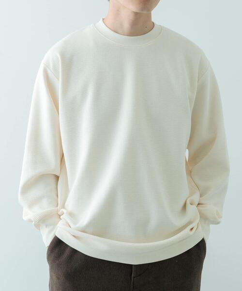 ITEMS URBANRESEARCH(アイテムズ アーバンリサーチ)の「裏起毛 クルーネックワッフルプルオーバー(スウェット・メンズ・ブラック/オフホワイト/グレー・MEDIUM/LARGE)」の2枚目の写真