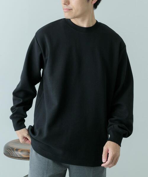 ITEMS URBANRESEARCH(アイテムズ アーバンリサーチ)の「裏起毛 クルーネックワッフルプルオーバー(スウェット・メンズ・ブラック/オフホワイト/グレー・MEDIUM/LARGE)」の3枚目の写真