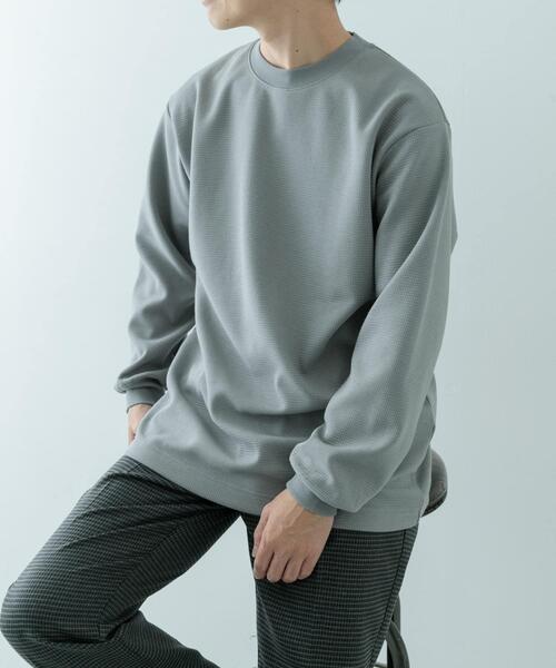 ITEMS URBANRESEARCH(アイテムズ アーバンリサーチ)の「裏起毛 クルーネックワッフルプルオーバー(スウェット・メンズ・ブラック/オフホワイト/グレー・MEDIUM/LARGE)」の9枚目の写真