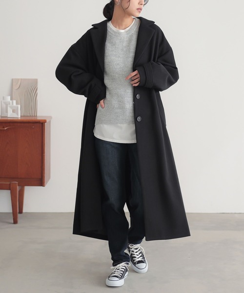 n'OrLABEL（ノアールレーベル）の「『ロングチェスターコート』（チェスターコート・レディース・ブラック/モカ/杢グレー・2/1）」の9枚目の写真