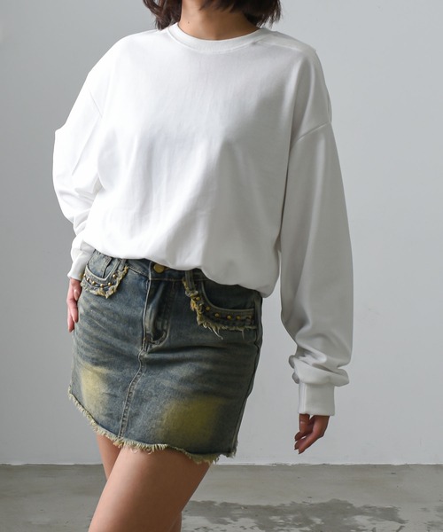 .KOM（ドットコム）の「A'GEM/9 × .kom 『.kom/ドットケーオーエム』オープンショルダートップス（Tシャツ/カットソー・レディース・アイボリー/ブラック/グレー/ベージュ/パープル・FREE）」の8枚目の写真