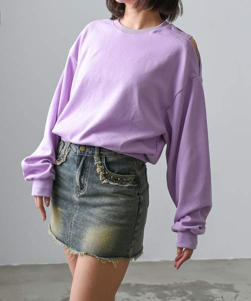 .KOM（ドットコム）の「A'GEM/9 × .kom 『.kom/ドットケーオーエム』オープンショルダートップス（Tシャツ/カットソー・レディース・アイボリー/ブラック/グレー/ベージュ/パープル・FREE）」の22枚目の写真