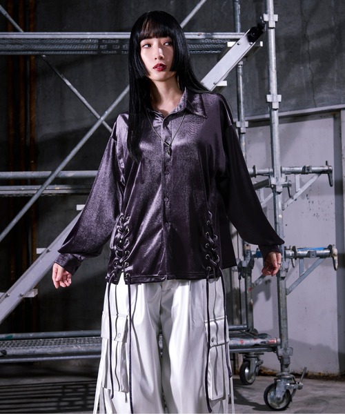 セール】Wレースアップベロアシャツ（シャツ/ブラウス）｜Ellno Loset