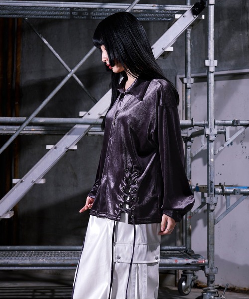 セール】Wレースアップベロアシャツ（シャツ/ブラウス）｜Ellno Loset