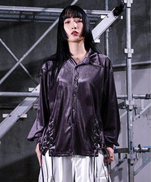 セール】Wレースアップベロアシャツ（シャツ/ブラウス）｜Ellno Loset