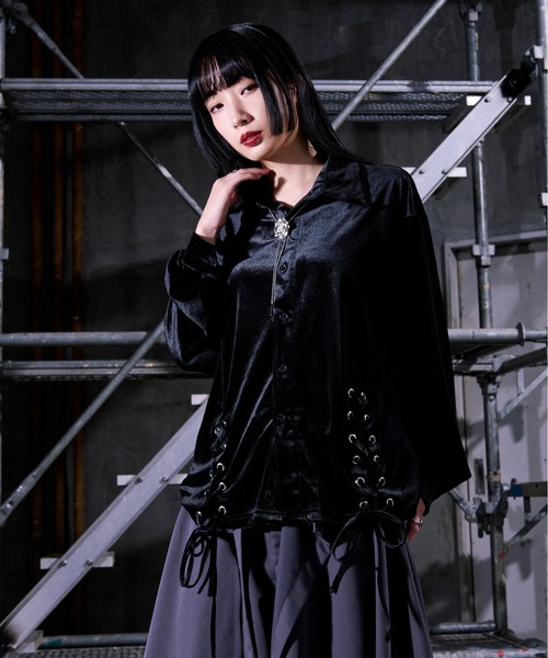 セール】Wレースアップベロアシャツ（シャツ/ブラウス）｜Ellno Loset