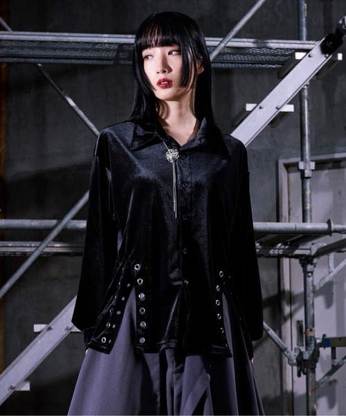 セール】Wレースアップベロアシャツ（シャツ/ブラウス）｜Ellno Loset