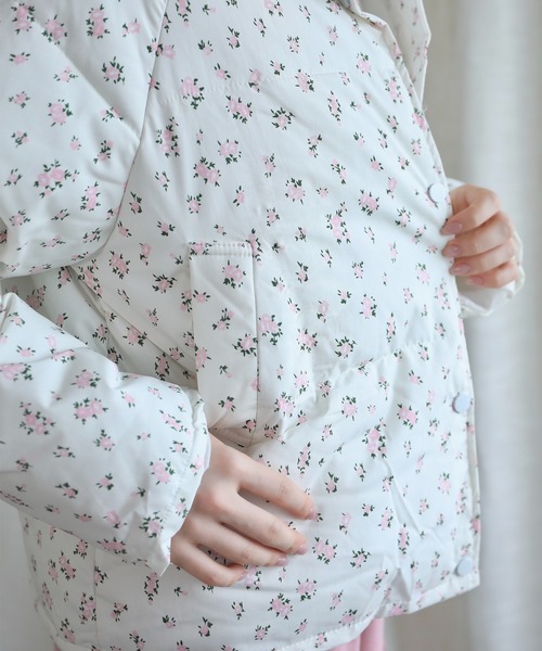 セール】【Jasmine】花柄スタンドカラーダウンジャケットショート丈