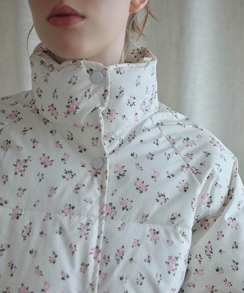 セール】【Jasmine】花柄スタンドカラーダウンジャケットショート丈