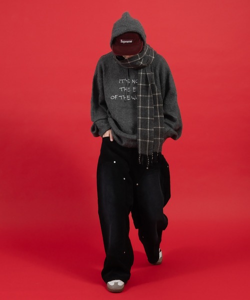 Perushu(ペルーシュ)の「刺繍ロゴニットフーディ(ニット/セーター・メンズ・レッド/チャコールグレー/アイボリー・MEDIUM/LARGE)」の12枚目の写真