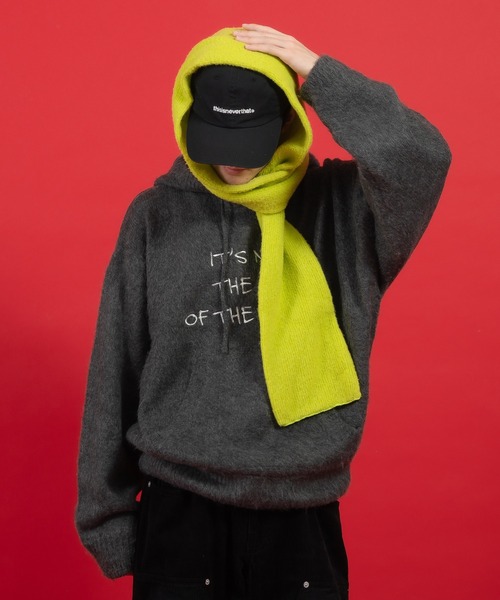 Perushu(ペルーシュ)の「刺繍ロゴニットフーディ(ニット/セーター・メンズ・レッド/チャコールグレー/アイボリー・MEDIUM/LARGE)」の8枚目の写真