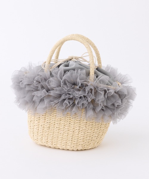 one after another NICE CLAUP(ワンアフターアナザーナイスクラップ)の「チュール付きペーパーバッグ(かごバッグ・レディース・グレー/ピンク/ブラック・FREE)」の2枚目の写真