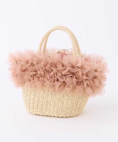 one after another NICE CLAUP(ワンアフターアナザーナイスクラップ)の「チュール付きペーパーバッグ(かごバッグ・レディース・グレー/ピンク/ブラック・FREE)」の3枚目の写真