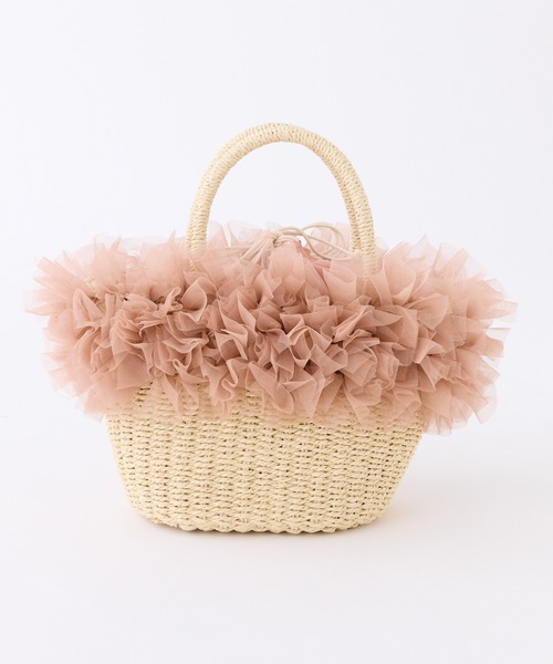 one after another NICE CLAUP(ワンアフターアナザーナイスクラップ)の「チュール付きペーパーバッグ(かごバッグ・レディース・グレー/ピンク/ブラック・FREE)」の4枚目の写真