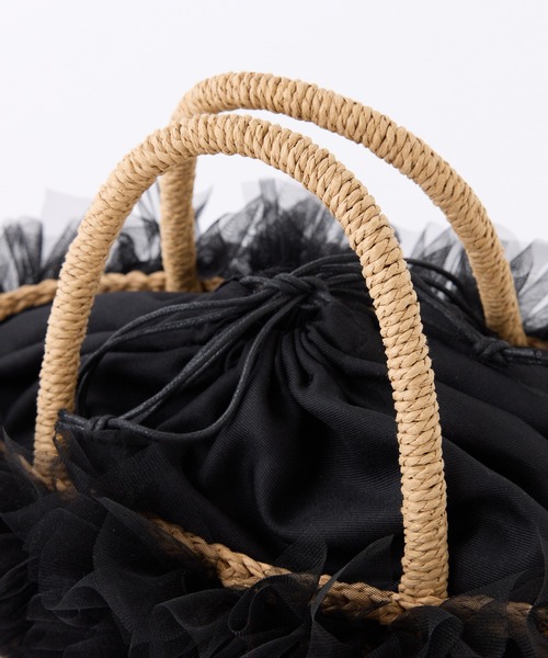 one after another NICE CLAUP(ワンアフターアナザーナイスクラップ)の「チュール付きペーパーバッグ(かごバッグ・レディース・グレー/ピンク/ブラック・FREE)」の10枚目の写真