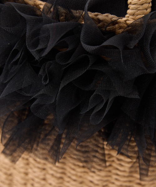 one after another NICE CLAUP(ワンアフターアナザーナイスクラップ)の「チュール付きペーパーバッグ(かごバッグ・レディース・グレー/ピンク/ブラック・FREE)」の12枚目の写真