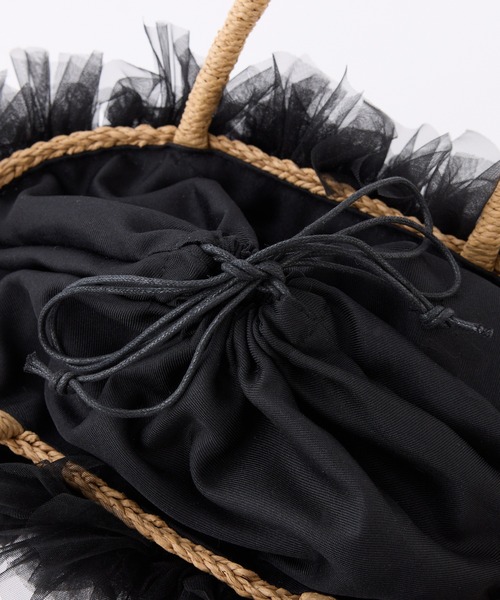 one after another NICE CLAUP(ワンアフターアナザーナイスクラップ)の「チュール付きペーパーバッグ(かごバッグ・レディース・グレー/ピンク/ブラック・FREE)」の11枚目の写真