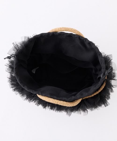 one after another NICE CLAUP(ワンアフターアナザーナイスクラップ)の「チュール付きペーパーバッグ(かごバッグ・レディース・グレー/ピンク/ブラック・FREE)」の9枚目の写真