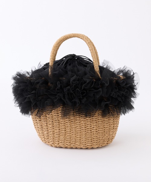 one after another NICE CLAUP(ワンアフターアナザーナイスクラップ)の「チュール付きペーパーバッグ(かごバッグ・レディース・グレー/ピンク/ブラック・FREE)」の8枚目の写真