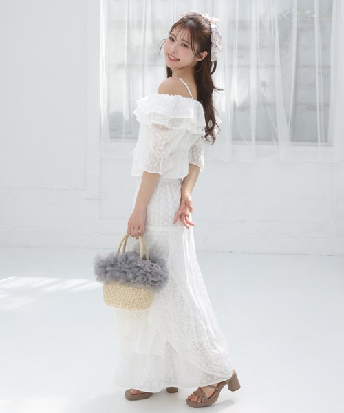 one after another NICE CLAUP(ワンアフターアナザーナイスクラップ)の「チュール付きペーパーバッグ(かごバッグ・レディース・グレー/ピンク/ブラック・FREE)」の13枚目の写真