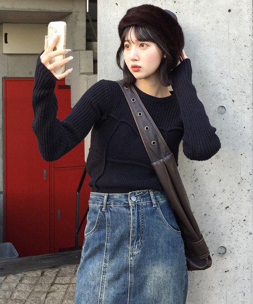 Judin（ジュディン）の「コルセットデザインニットプルオーバー【JD】（ニット/セーター・レディース・レッド/アイボリー/ブラック・FREE）」の12枚目の写真