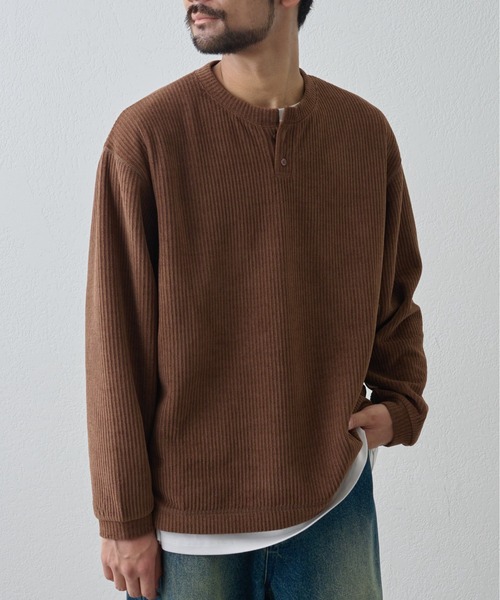 COLONY 2139（コロニートゥーワンスリーナイン）の「グリッドヤーンヘンリーネック（Tシャツ/カットソー・メンズ・グレイッシュベージュ/チャコールグレー/ブラウン・LARGE/MEDIUM）」の3枚目の写真