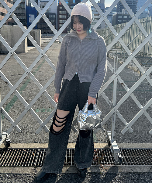 Mi-je(ミジェ)の「スタンドZIPニット【韓国ファッション】(カーディガン/ボレロ・レディース・トップグレー/ブルー/アイボリー・F)」の18枚目の写真