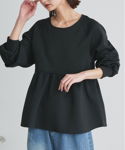 ad thie(アドティエ)の「ウエストギャザー ポンチプルオーバー(Tシャツ/カットソー・レディース・アイボリー/ブラック/オートミール・FREE)」の1枚目の写真