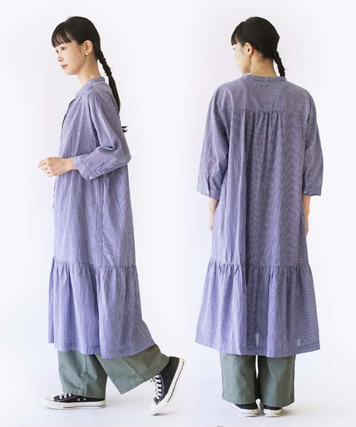 e-zakkamania stores(イーザッカマニアストアーズ)の「ストライプ柄 スキッパー シャツワンピース(シャツワンピース・レディース・ブルー・フリー)」の12枚目の写真
