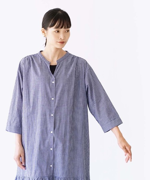 e-zakkamania stores(イーザッカマニアストアーズ)の「ストライプ柄 スキッパー シャツワンピース(シャツワンピース・レディース・ブルー・フリー)」の14枚目の写真