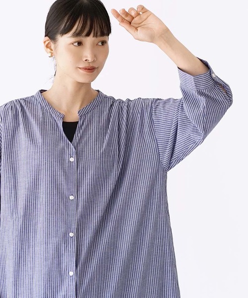 e-zakkamania stores(イーザッカマニアストアーズ)の「ストライプ柄 スキッパー シャツワンピース(シャツワンピース・レディース・ブルー・フリー)」の15枚目の写真