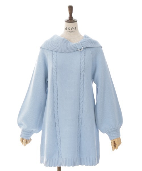 axes femme（アクシーズファム）の「リボン襟ニットミニワンピ（チュニック・レディース・ピンク/チャコール/サックスブルー・FREE）」の2枚目の写真
