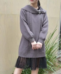 axes femme | リボン襟ニットミニワンピ(チュニック)