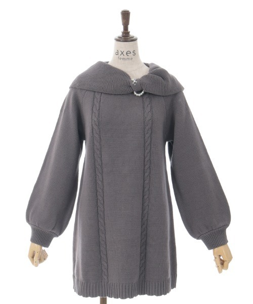 axes femme（アクシーズファム）の「リボン襟ニットミニワンピ（チュニック・レディース・ピンク/チャコール/サックスブルー・FREE）」の4枚目の写真